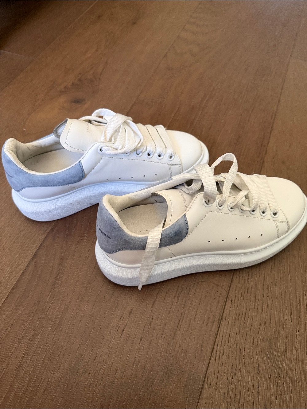Women’s Alexander McQueen White Sneakers with Light Blue Leather SneakersHeel Ac